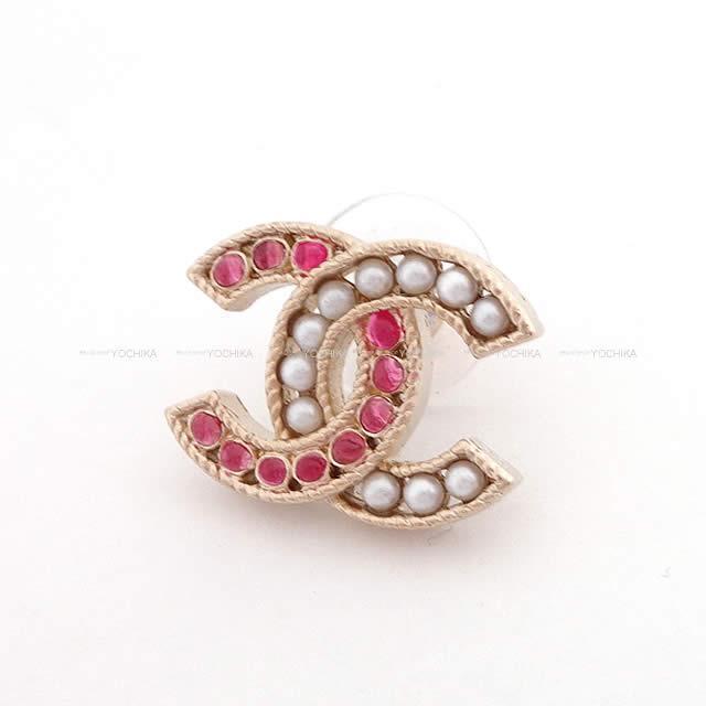 CHANEL シャネル グラスストーン＆パール ココマーク バイカラー ピアス ピンク ゴールド AB1036 新品