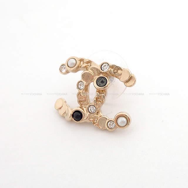 CHANEL シャネル ココマーク ミックスストーン ピアス ゴールド/黒/パール AB1333 新品