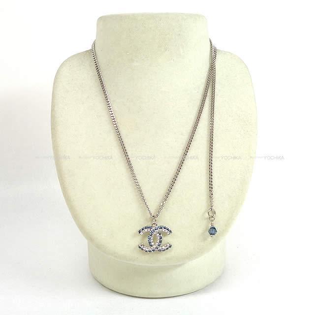 CHANEL シャネル スクエア ラインストーン ココマーク チェーン ネックレス ブルー AB0868 新品
