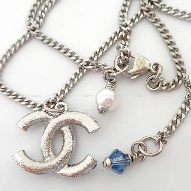 CHANEL シャネル スクエア ラインストーン ココマーク チェーン ネックレス ブルー AB0868 新品