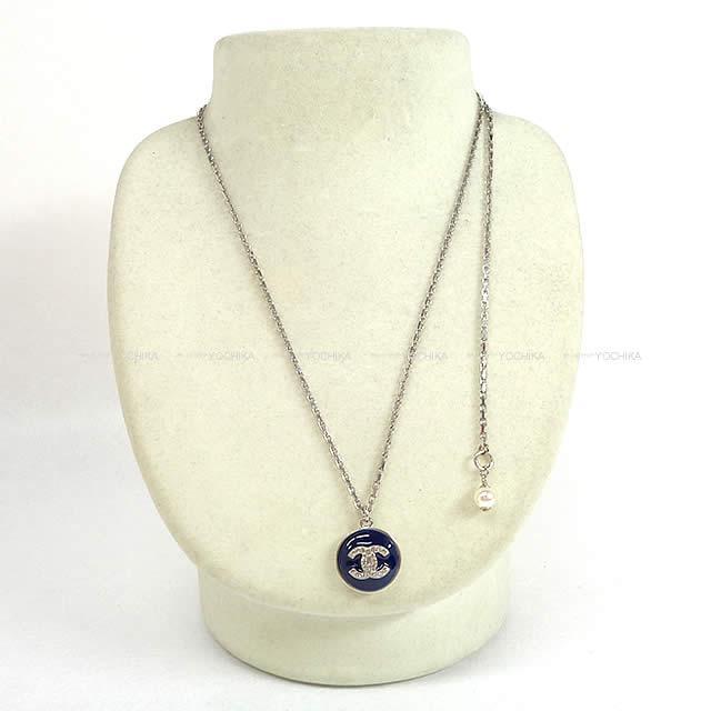 CHANEL シャネル ラウンド ラインストーン ココマーク ネックレス ネイビー A58428 新品