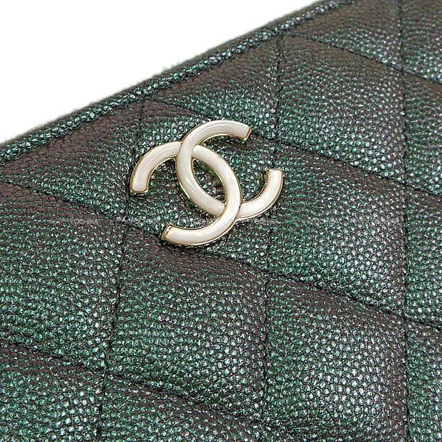 CHANEL シャネル オーロラシリーズ マトラッセ ラウンドファスナー長財布 メタリックグリーン AP0313 新品