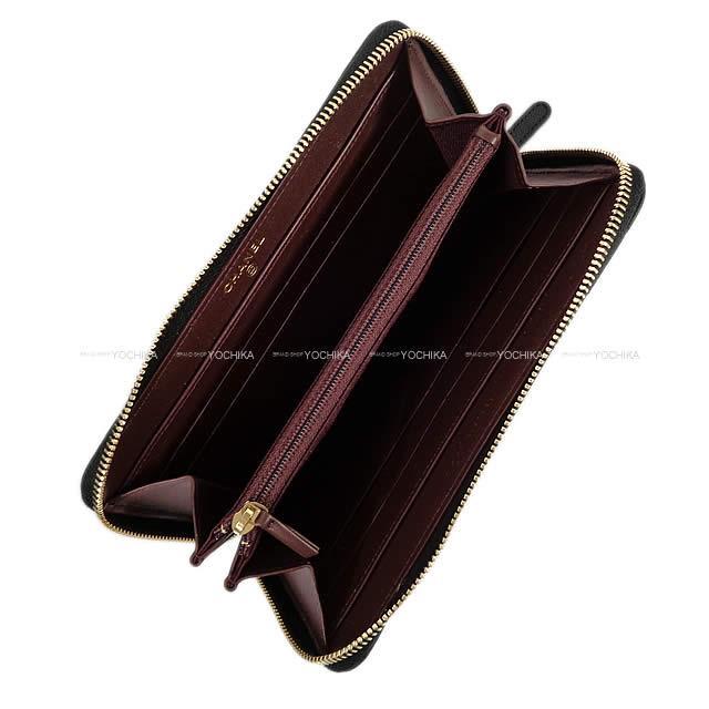 CHANEL シャネル シェヴロン キルティング ラウンドファスナー 長財布 黒Xボルドー グレインドカーフ A50097 新品