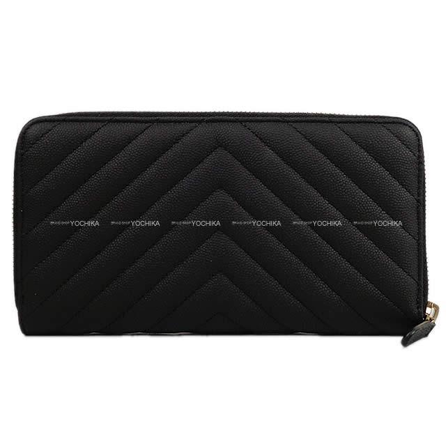 CHANEL シャネル シェヴロン キルティング ラウンドファスナー 長財布 黒Xボルドー グレインドカーフ A50097 新品
