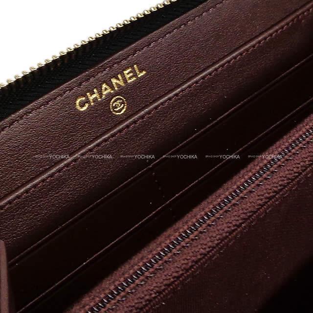 CHANEL シャネル シェヴロン キルティング ラウンドファスナー 長財布 黒Xボルドー グレインドカーフ A50097 新品