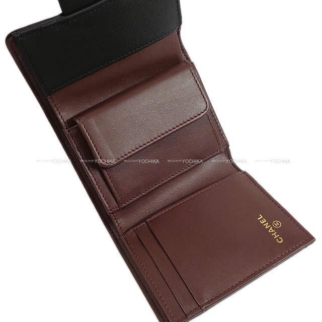 CHANEL シャネル シェヴロン キルティング 三つ折 コンパクト 財布 黒/ボルドー グレインドカーフ A81900 新品