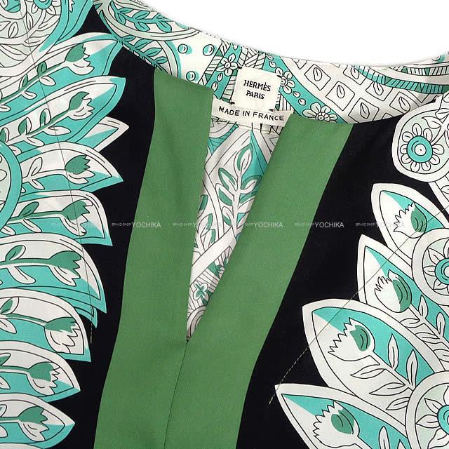 HERMES エルメス レディース  チュニック ドレス "マハラニの庭" #42 ヴェール/黒 新品未使用