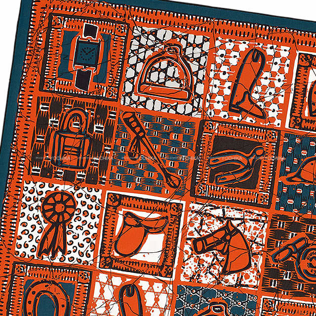 HERMES エルメス スカーフ カレH65 "Le Boudou" オレンジ