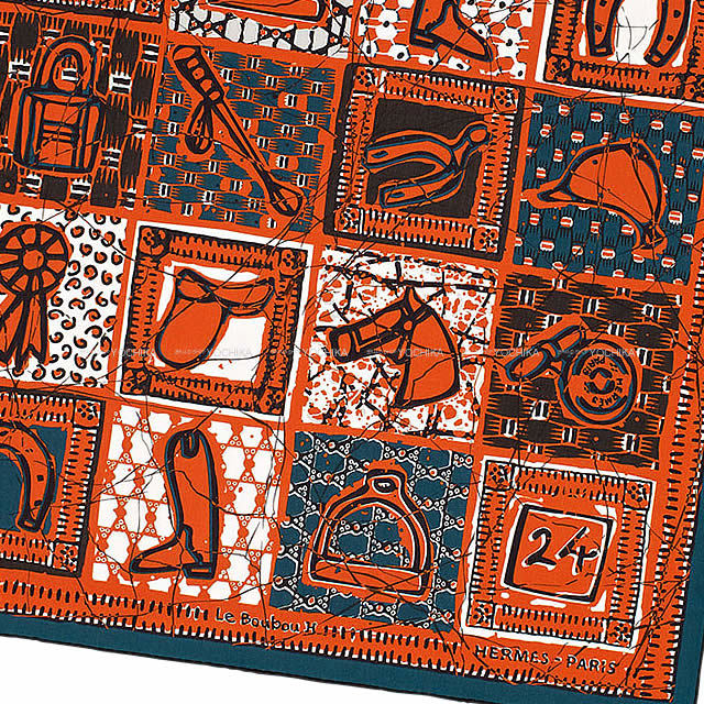 HERMES エルメス スカーフ カレH65 "Le Boudou" オレンジ