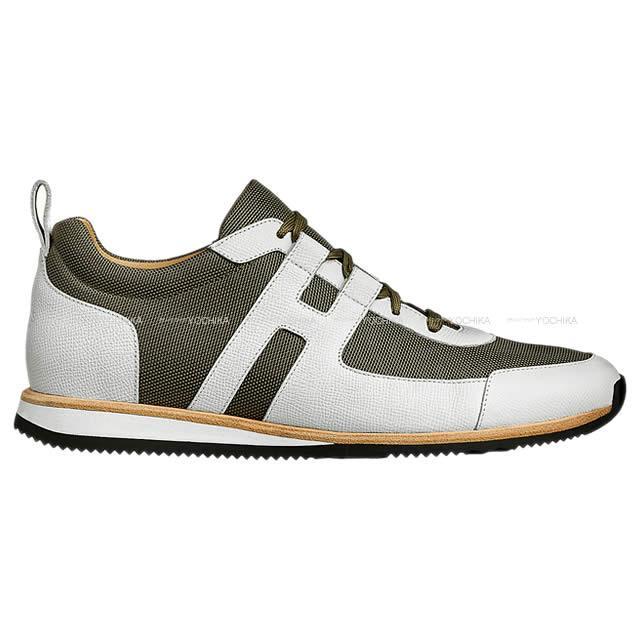 HERMES エルメス メンズ スニーカー "パートナー" カーキX白(ホワイト) エプソン