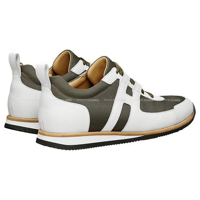 HERMES エルメス メンズ スニーカー "パートナー" カーキX白(ホワイト) エプソン