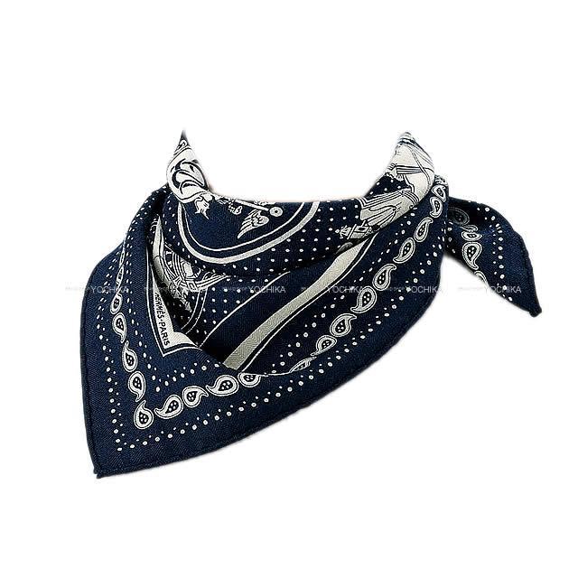 HERMES エルメス バンダナ カレ55 "エクスリブリス バンダナ" マリンX黒
