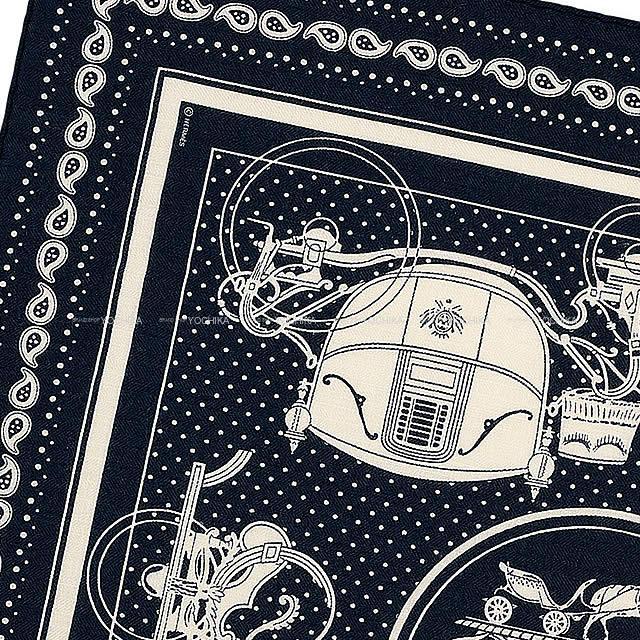 HERMES エルメス バンダナ カレ55 "エクスリブリス バンダナ" マリンX黒