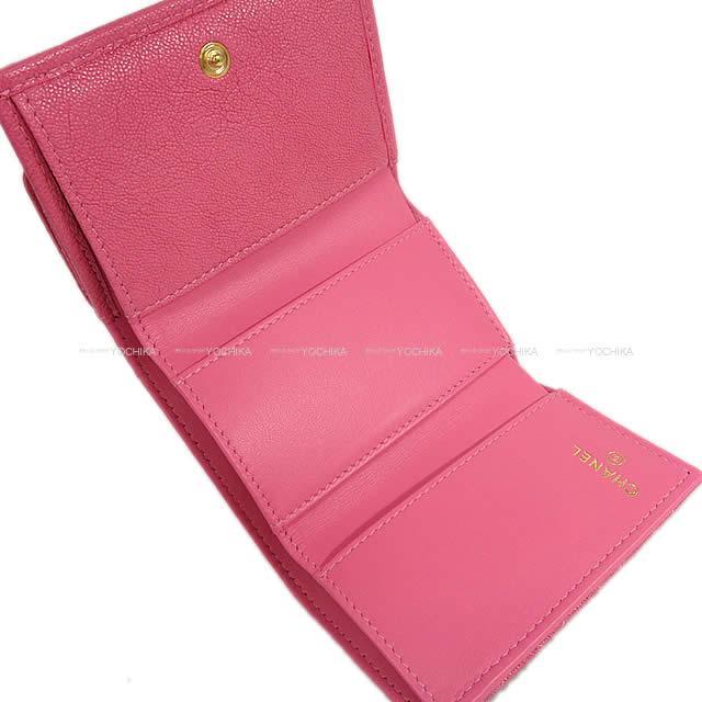 CHANEL シャネル ボーイシャネル 三つ折 コンパクト財布 ピンク グレ