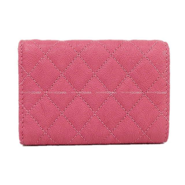 CHANEL シャネル ボーイシャネル 三つ折 コンパクト財布 ピンク グレインドカーフ