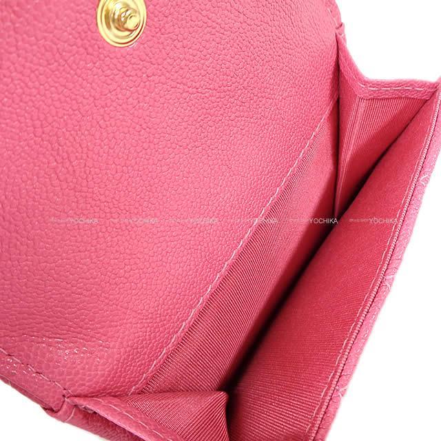 CHANEL シャネル ボーイシャネル 三つ折 コンパクト財布 ピンク グレインドカーフ
