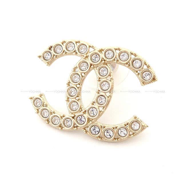 2019年 春夏 CHANEL シャネル ビッグ ココマーク ラインストーン ピアス ゴールド金具 AB1363 新品