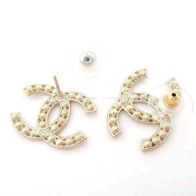 2019年 春夏 CHANEL シャネル ビッグ ココマーク ラインストーン ピアス ゴールド金具 AB1363 新品