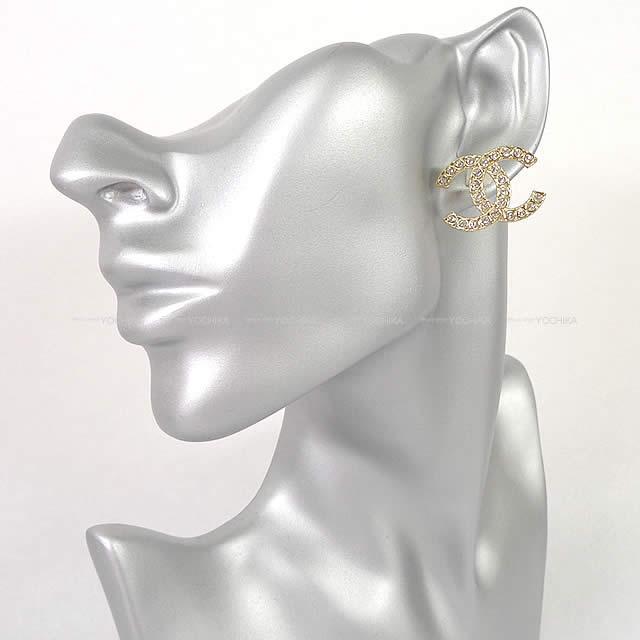 2019年 春夏 CHANEL シャネル ビッグ ココマーク ラインストーン ピアス ゴールド金具 AB1363 新品