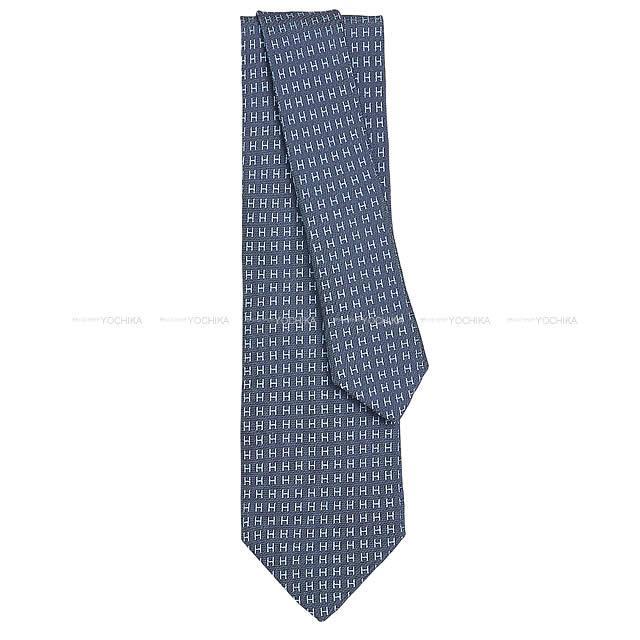 エルメス ネイビー　ネクタイ Hロゴ HERMES エルメス ネクタイ Hロゴ FACONNEE H マリン シルク100