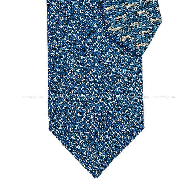 極美品✨HERMES ネクタイ　エルメス　パターン柄　ブルー　華やか 極美品✨HERMES ネクタイ エルメス パターン柄 ブルー 華やか