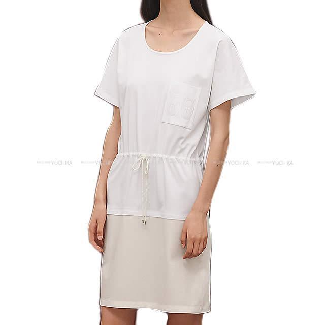 2019年春夏 HERMES エルメス ワンピース Tシャツ ポケット付 刺繍 白 