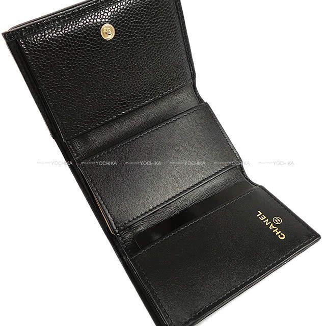 CHANEL シャネル ココマーク ダブルステッチ コンパクト 三つ折り 財布 黒 グレインド カーフ A70796 新品