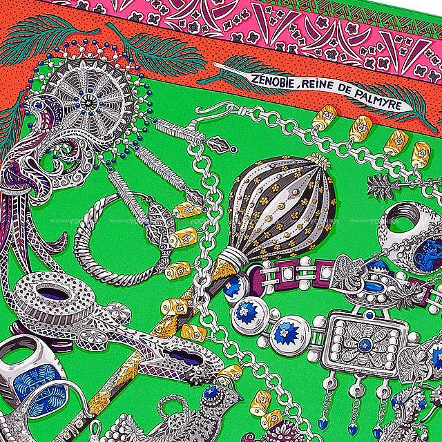 HERMES エルメス スカーフ カレ90 "パルミラの女王ゼノビア" ヴェールXオレンジXマスティック 新品未使用