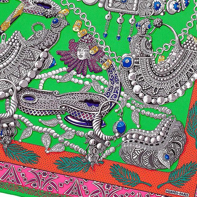 HERMES エルメス スカーフ カレ90 "パルミラの女王ゼノビア" ヴェールXオレンジXマスティック 新品未使用