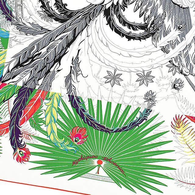 16年 春夏 Hermes エルメス スカーフ カレ90 不死鳥の神話 白 ホワイト Xヴェールxルージュ シルク100 新品未使用