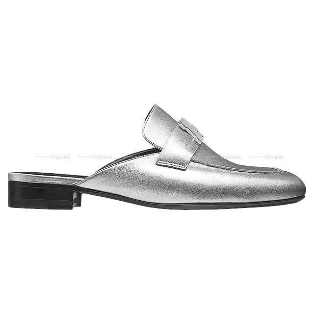 HERMES エルメス レディース ミュール "トロカデロ" #37 メタリックシルバー ナッパレザー シルバー金具 新品