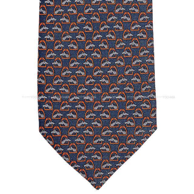 HERMES エルメス ネクタイ "ホーストーク" マリン/オランジュヴィフ/グレー シルク100% 新品