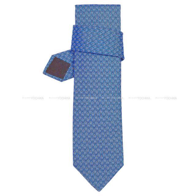 2019年 新作 HERMES エルメス ネクタイ "エジーヌ" ブルーパステル/マリン/白 シルク100% 新品