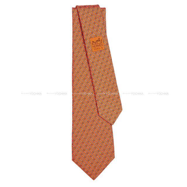 HERMES エルメス ネクタイ "H YOYO" オレンジXブルーグリスXグレー シルク100% 新品