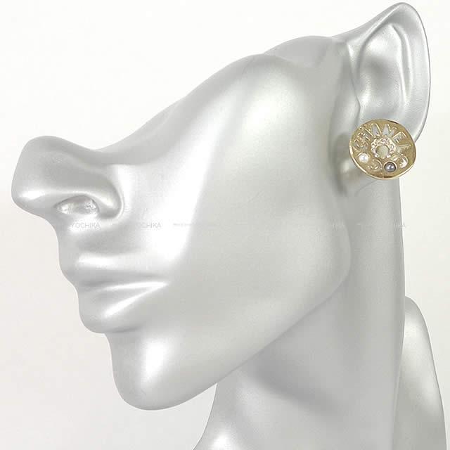 2019年秋冬 CHANEL シャネル COCO コスチュームパール&ストラス ラウンド ピアス ゴールド AB1617 新品
