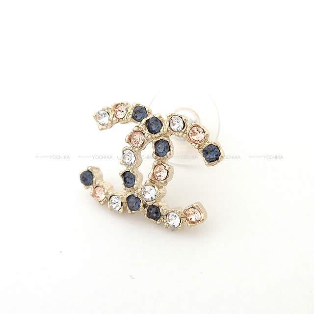2019年 秋冬 新作 CHANEL シャネル カラーストーン ピアス ゴールドXベージ