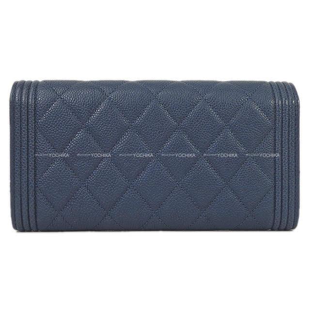 CHANEL シャネル ボーイシャネル マトラッセ フラップ 長財布 ネイビー  