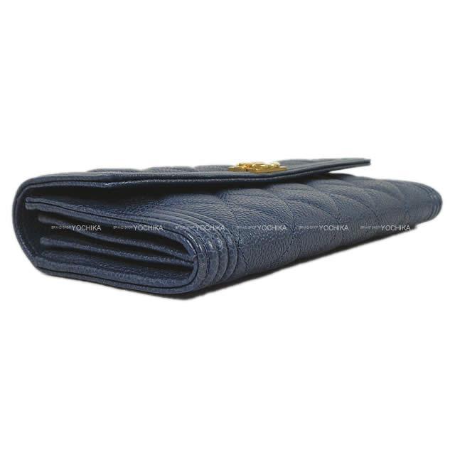 シャネル ボーイシャネル マトラッセ フラップ 長財布 ネイビー/カーキ グレインドカーフ A80286 新品未使用