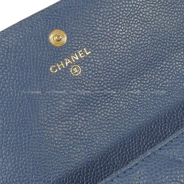シャネル ボーイシャネル マトラッセ フラップ 長財布 ネイビー/カーキ グレインドカーフ A80286 新品未使用