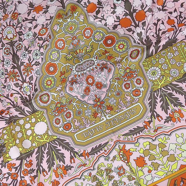 HERMES エルメス ショール カレ140 "ペルシャ絨毯" ピンクXジョーヌXヴェール シルク100% 新品未使用