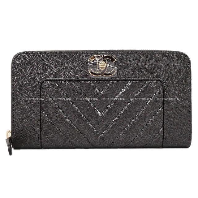 CHANEL シャネル マドモワゼル シェヴロン ラウンド 長財布 メタリックダークグレー グレインドカーフ A80969 新品