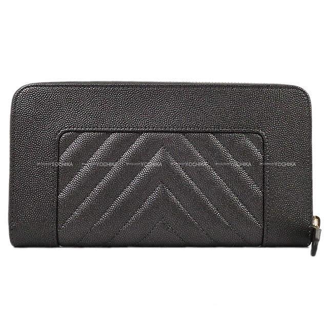 CHANEL シャネル マドモワゼル シェヴロン ラウンド 長財布 メタリックダークグレー グレインドカーフ A80969 新品