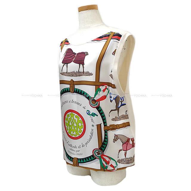 Hermes エルメス レディース セミオーダー ノースリーブ ニット セーター プリント ツイルレーヌ 馬着 46 白 ホワイト シルクxコットン 新品未使用