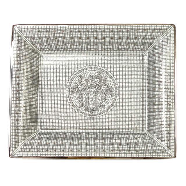 HERMES エルメス ヴィドポッシュトレー モザイク 24 プラチナ お皿  グレーモザイク ポーセリン(陶器) 新品