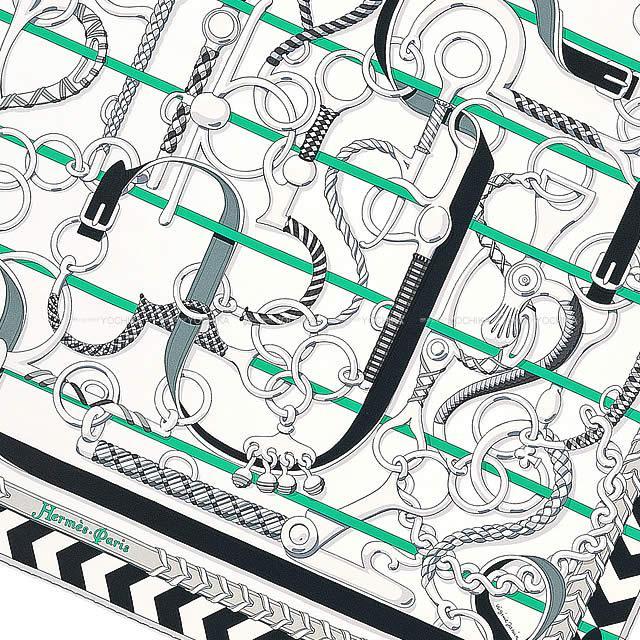 HERMES エルメス カレ90 "乗馬の装身具一式" 白/グリス/メンソール シルク100% 新品