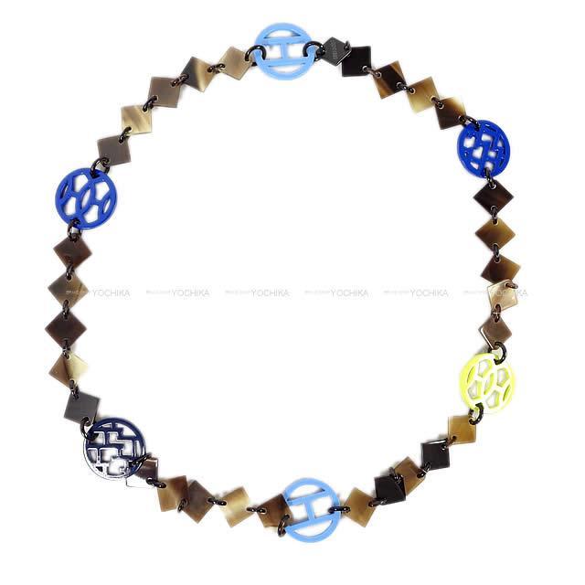 HERMES エルメス ネックレス "Hava" ブルー/ライトブルー/イエロー バッファローホーン 新品未使用