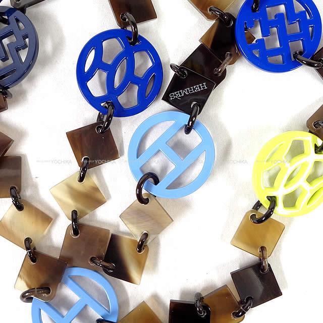 HERMES エルメス ネックレス "Hava" ブルー/ライトブルー/イエロー バッファローホーン 新品未使用
