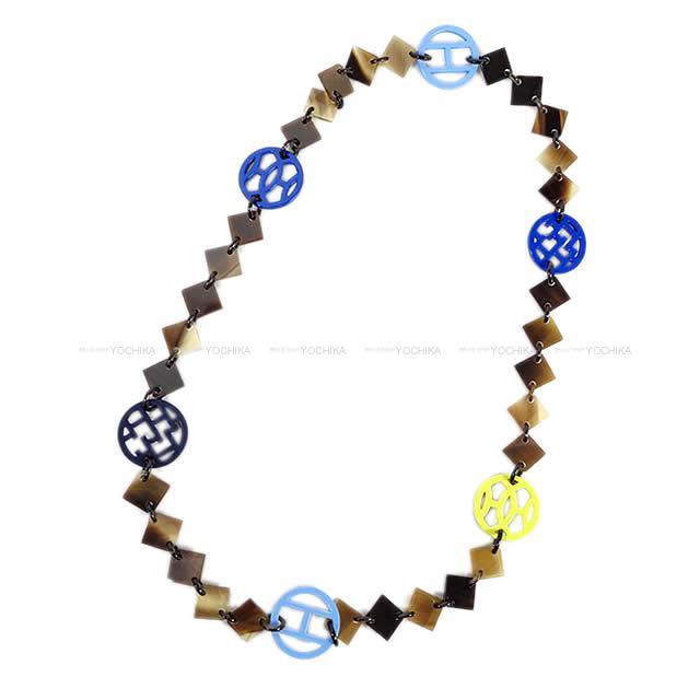HERMES エルメス ネックレス "Hava" ブルー/ライトブルー/イエロー バッファローホーン 新品未使用