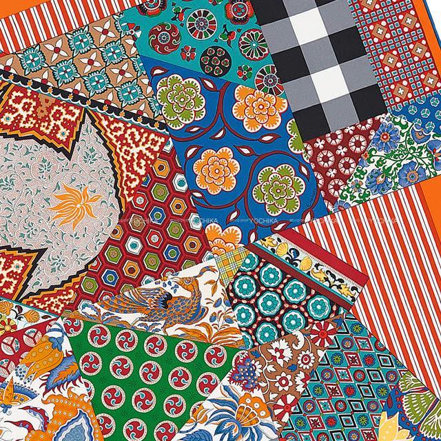 HERMES エルメス スカーフ カレ90 "更紗のアート" オレンジXブルーヴィフXルージュ
