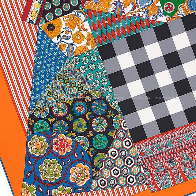 HERMES エルメス スカーフ カレ90 "更紗のアート" オレンジXブルーヴィフXルージュ